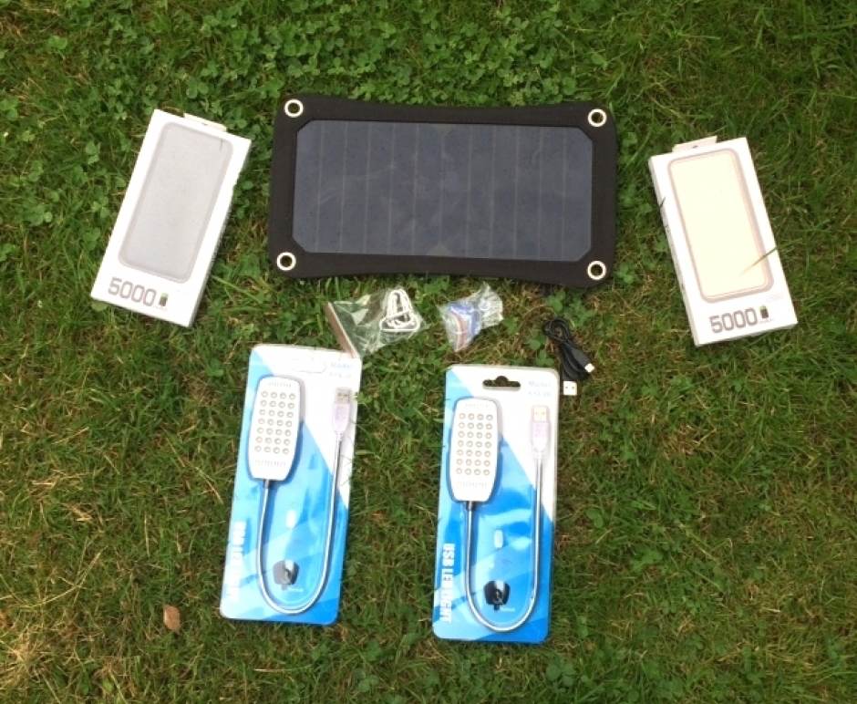 MSC Weekend Camping 6.5/13w Solar, 2 x Power Banks, 2 x LED light, USB car charger, £20 Saving
This Camping portable phone charger offer is aimed at two people going away for a few days and needing reserve power for mobile phones and other portable devices. They are also designed to be useful in everyday life.
The 2 x 5000mAh Aluminium Power Banks are chargeable via the mains/car and obviously the 6.5W or optional 13W Folding Solar Panel
Fully charged these portable phone chargers should give a combined 4 + charges of a standard phone such as the iPhone or Android Phones. Suitable for charging any 5v USB device such as Tablets, GPS, Cameras.