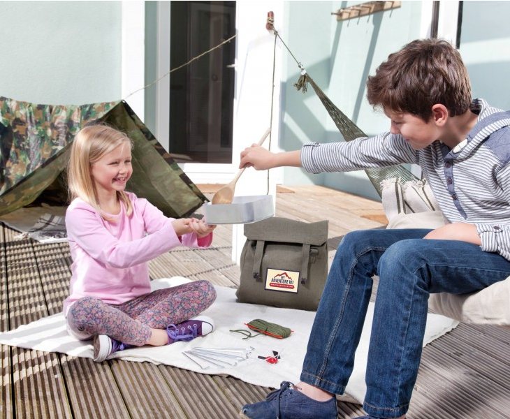 With the Awesome Adventure Den Kit they will be ready for anything, from making a hidden shelter with the camo tarpaulin, to cooking dinner on the fire started with their very own flint and striker.

Includes: Medium rucksack, fire starter kit, hammock, rugged compass, tent pegs x 8, camo tarp, rubber mallet and paracord.

Instructions: a handy guide to erecting a simple den, though there are no rules!