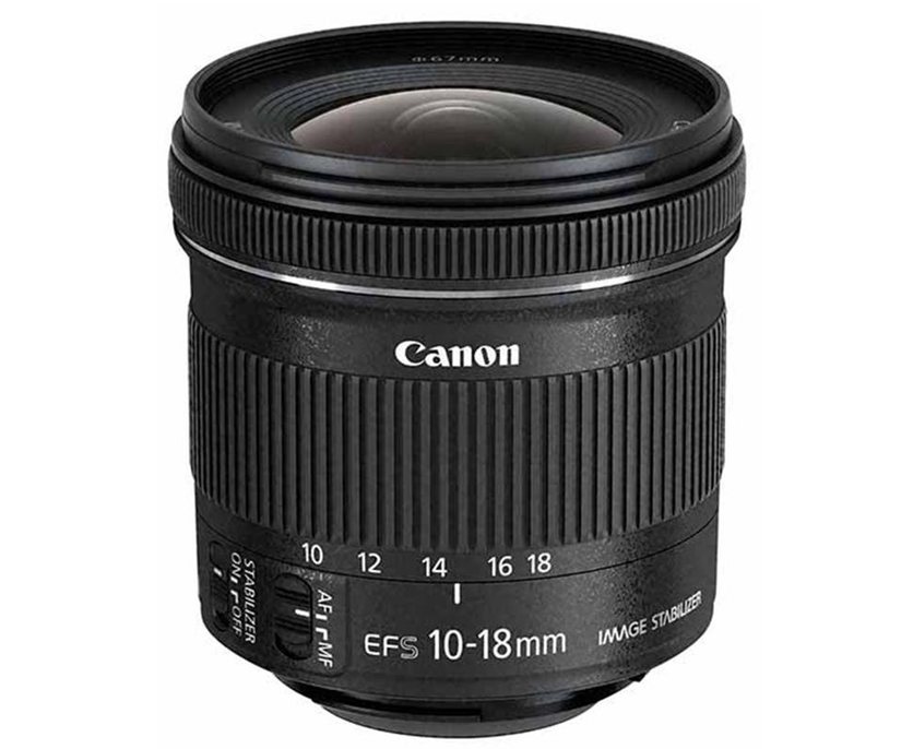 If you own a Canon Digital SLR with an APS-C sized sensor, and are looking for an ultra-wide angle lens; look no further than the new EF-S 10-18mm IS STM. This lens is compact and lightweight, meaning it fits ideally into kit bags, backpacks or even handbags – making it ideal to take on holiday whether out in the countyside, or in a town or city. This lens also features Image Stabilisation and STM technology, making it an ideal lens to use when shooting movies, as it provides fluid continuous focus, which is ideal for tracking moving subjects, and providing smooth transitions as focus shifts between subjects.

 	Ultra-wide angle zoom for APS-C EOS DSLRs
 	Lightweight and compact
 	Smooth, near-silent STM focusing
 	4-stop optical Image Stabilizer
 	Superb image quality
 	Super Spectra Coating
 	Minimum focusing distance of 0.22m
 	Manual focus ring
 	Circular aperture
