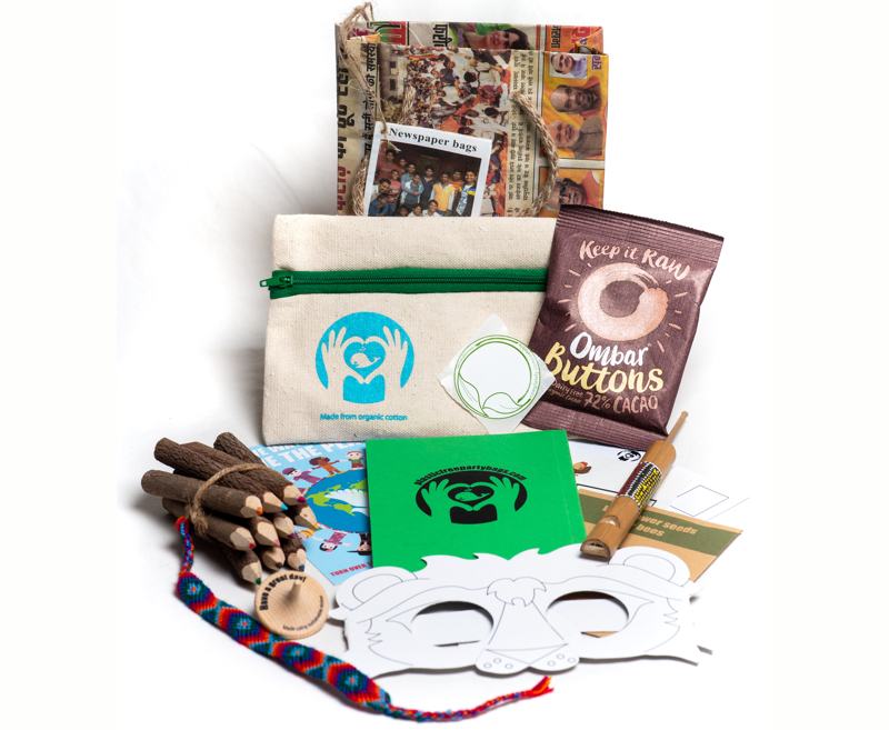 This pre-filled bag is bursting at the seams with loads of Fairtrade fun stuff kids will love! Each newspaper bag includes wildflower seeds for the bees, 10 twig pencils, Ombar organic raw chocolate buttons, notepad, colouring-in mask, bamboo bird whistle, organic cotton pencil case and a friendship bracelet. Customise or top up any of our party bags with additional activities and toys from our build-your-own section.