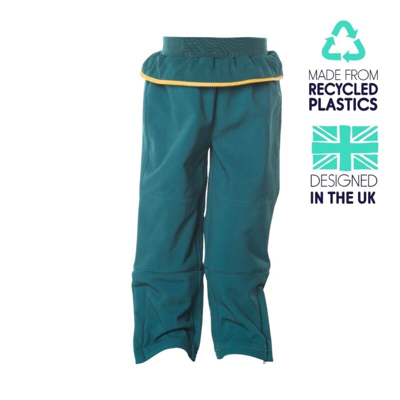 Our Kidunk fleece lined trousers feature a comfortable elasticated waist. They have a generous cut so little ones can roly-poly, run, hop, skip and jump and these trousers stay put. When the little one is ready for outdoor or messy, sandy play, then zip on the Kidunk top and you have yourself a Kidunk playsuit and little one is protected.

	Made from 100% recycled materials
	Teflon EcoELite™ PFC free coated to resist water and stains for all-day play!
	Comfy, super stretchy, breathable
	Tough outside, fleecy inside
	Fabric guarded, colour coded, chunky yank proof YKK zips
	Elasticated ankles with welly tuck detail
	Tops and bottoms can zip together or be worn independently
	Machine wash & Tumble dry
	Sizes available 1-8yrs 