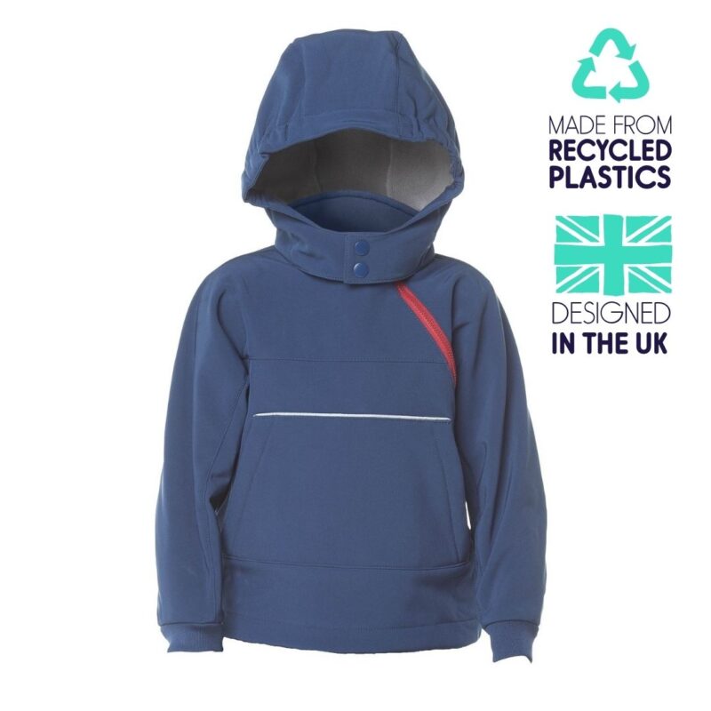 The new Kidunk hooded top features an asymmetric zip that slides to one side keeping it out of the way for play. The hood is removable and the collar is deep and soft for added protection. It has a large front pocket to keep little hands cosy and warm.

	Made from 100% recycled materials.
	Teflon EcoElite™ PFC free coated to resist water and stains for all-day play
	Comfy, super stretchy, breathable
	Tough outside, fleecy inside
	Removable hood
	Large ‘Nature pocket’ to keep hands extra warm!
	Tops and bottoms can zip together or be worn independently
	Machine wash & Tumble dry
	Available 1-8yrs 