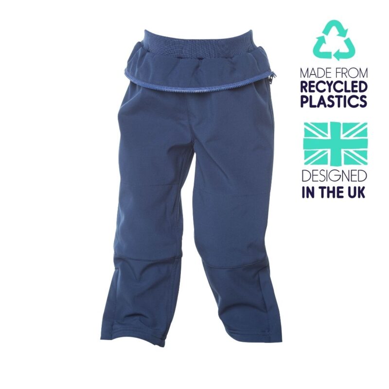 Our Kidunk fleece lined trousers feature a comfortable elasticated waist. They have a generous cut so little ones can roly-poly, run, hop, skip and jump and these trousers stay put. When the little one is ready for outdoor or messy, sandy play, then zip on the Kidunk top and you have yourself a Kidunk playsuit and little one is protected. The zip attachment sits on the outside of the trouser and is discreetly folded back so when not in use it doesn’t get in the way. The legs feature a concealed outer zip at the hem to get welly boots on with ease and an inner leg to tuck inside boots.

	Made from 100% recycled materials
	Teflon EcoELite™ PFC free coated to resist water and stains for all-day play!
	Comfy, super stretchy, breathable
	Tough outside, fleecy inside
	Fabric guarded, colour coded, chunky yank proof YKK zips
	Elasticated ankles with welly tuck detail
	Tops and bottoms can zip together or be worn independently
	Machine wash & Tumble dry
	Sizes available 1-8yrs 