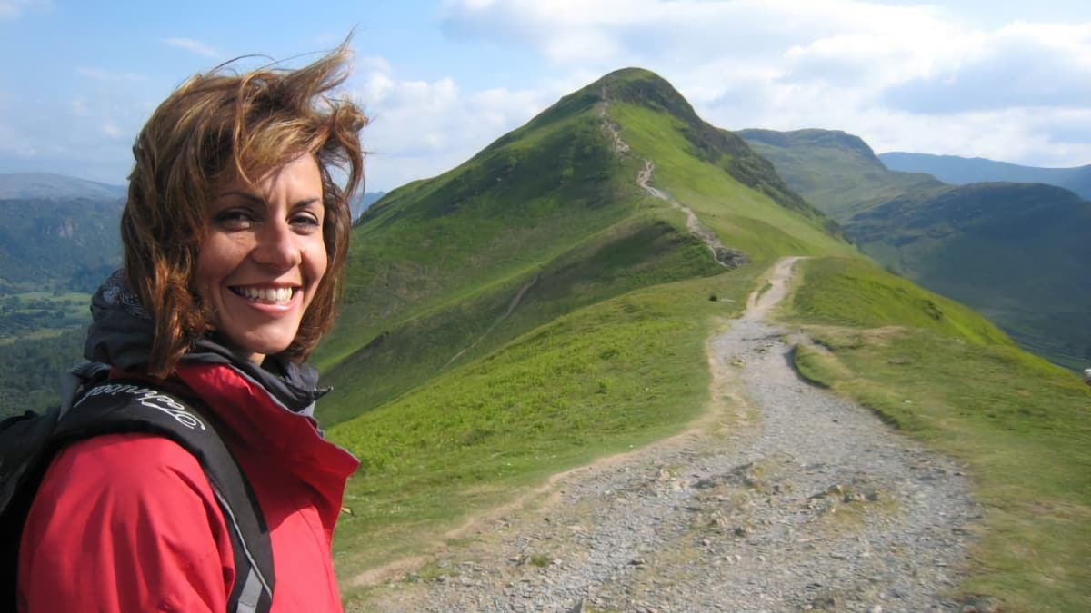 PIC 2-Wainwright Walks 2 - Catbells Climb Julia on the path up Cat Bells