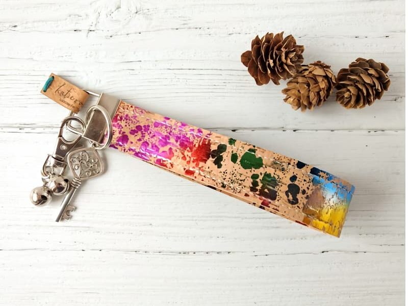 Rainbow Cork Key Fob
