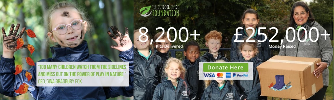 Gina Bradbury Fox, and state primary school pupils, enjoying nature as part of the WWF he Outdoor Guide Foundation Waterproofs and wellies fundraiser.